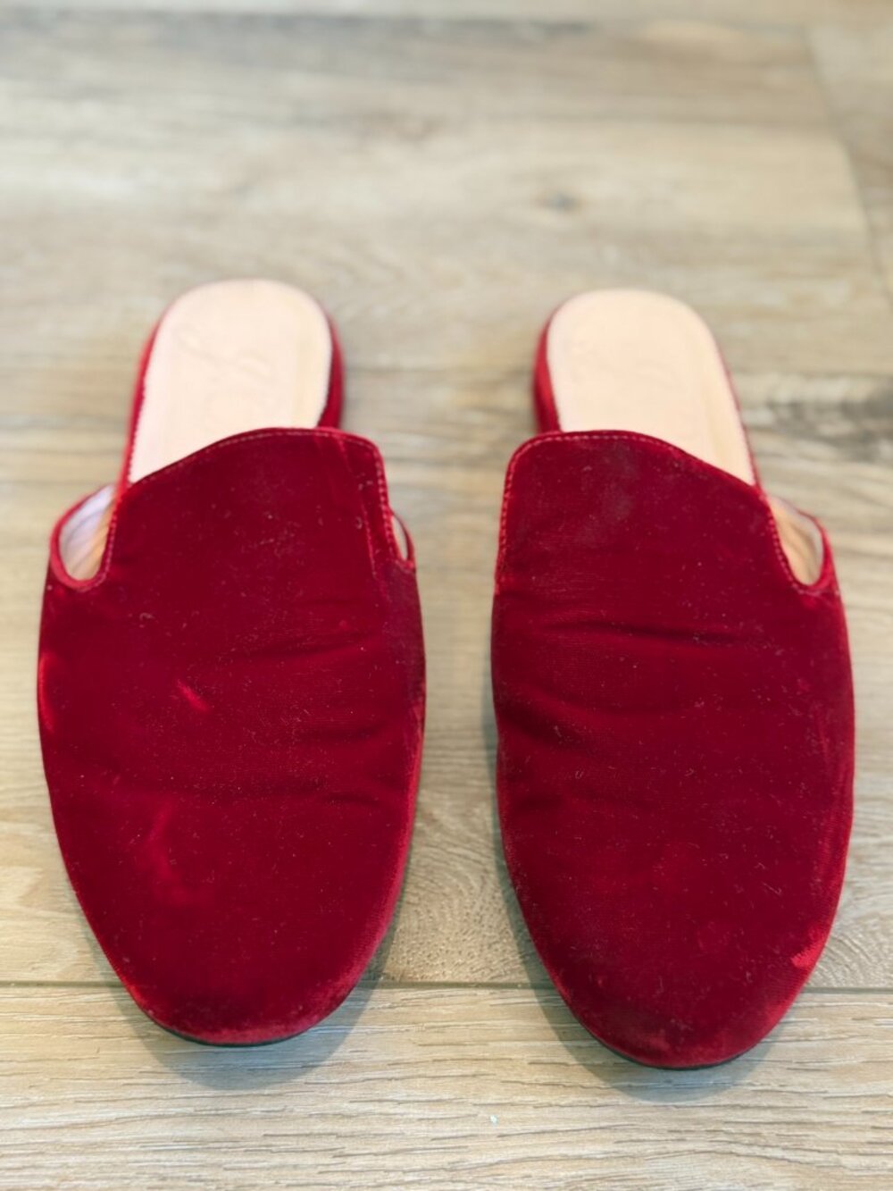 J Crew Red Velvet Mules sz 9.5